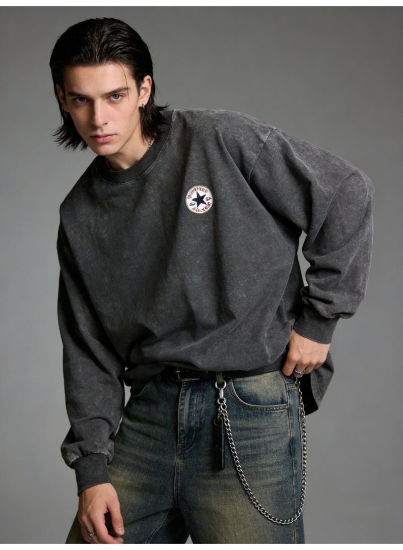 CONVERSE 2026 Converse Star Patch Vintage Washed Unisex Sweatshirt, Premium Heavyweight Cotton Loose Fit Pullover, Retro American Streetwear for Men & Women in Multi-Color Options - Image 4